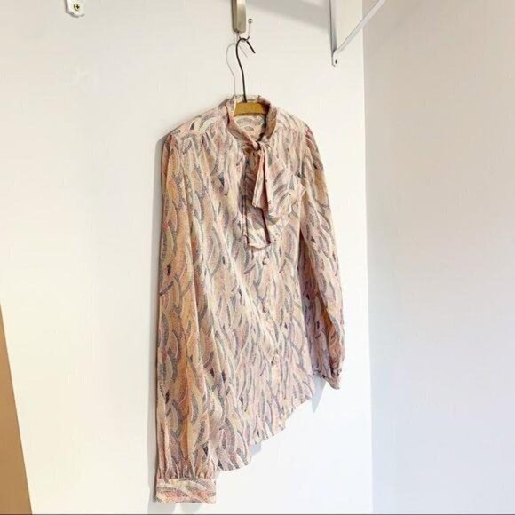 🌷 sales* Vintage Tie Neck Bow Top Paisley Size Medium Waves Retro Rare Career - Picture 9 of 16